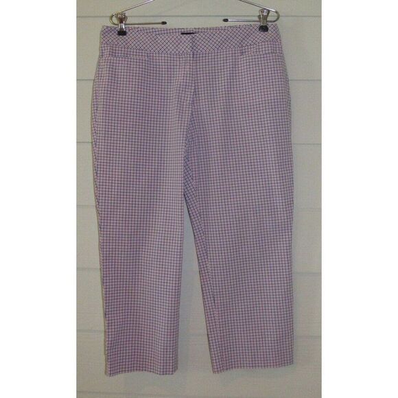 New Talbots Signature Pink & Blue Plaid Capri Tab Pants Sz 8 - Picture 1 of 6